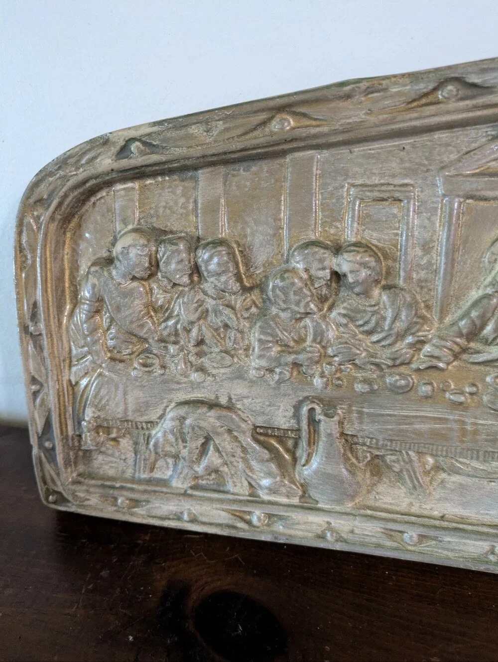 Vintage 3D The Last Supper Wall Plaque Relief Faux Wood Mid Century Christian Ar